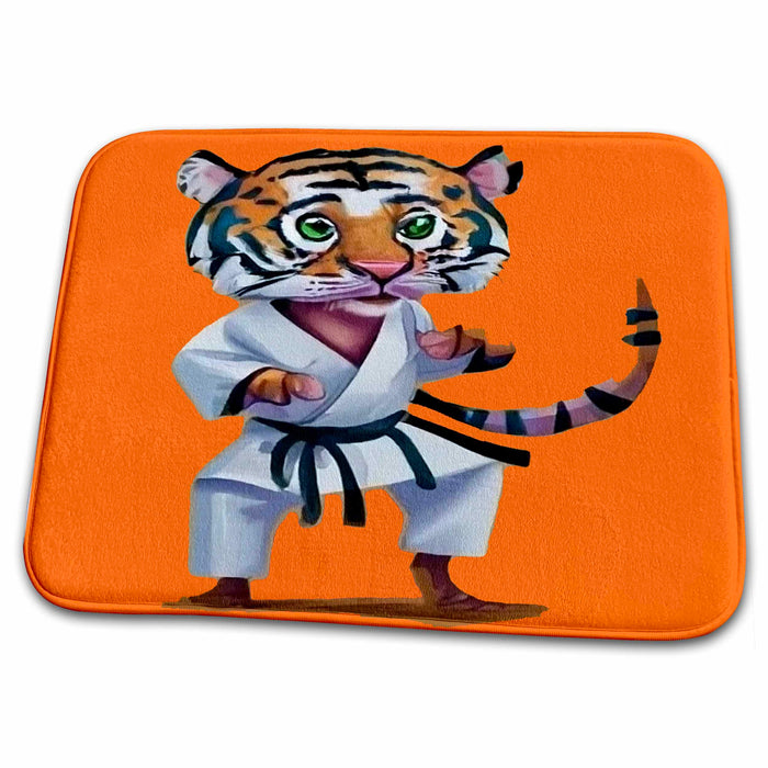 Dish Drying Mat - Funny Tiger Practicing Karate Kick Martial Arts Cool Cat Sports and Hobbies