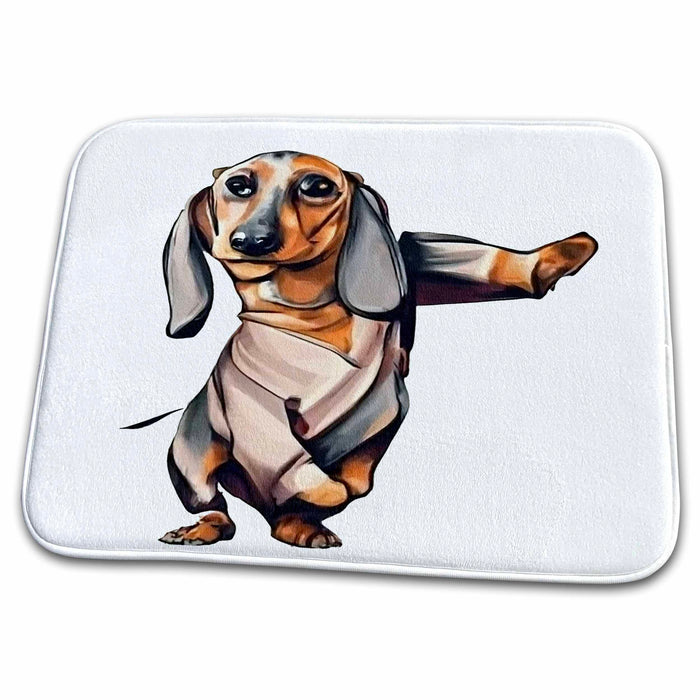 Dish Drying Mat - Funny Dachshund Puppy Dog Practicing Karate Kick Martial Arts Sports and Hobbies