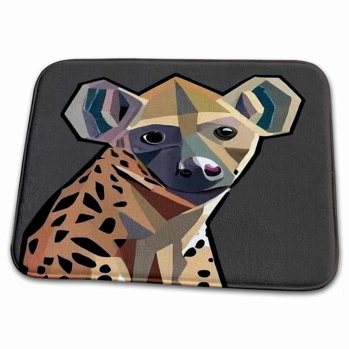 Dish Drying Mat - Cute Cool Colorful Hyena in Cubism Style Abstract Art Animals