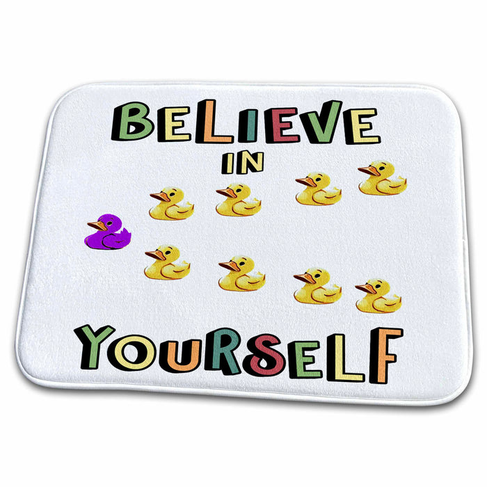 Dish Drying Mat - Funny Cute Purple Duck Believe in Yourself Inspiration and Motivation Inspiration