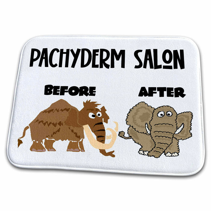 Dish Drying Mat - Funny Mammoth before and Elephant after Pachyderm Salon Satire Funny