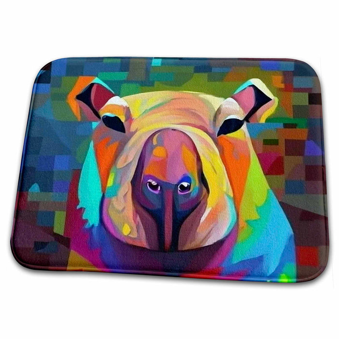 Dish Drying Mat - Cool Colorful Cute Capybara Abstract Art in Cubism Style Animals