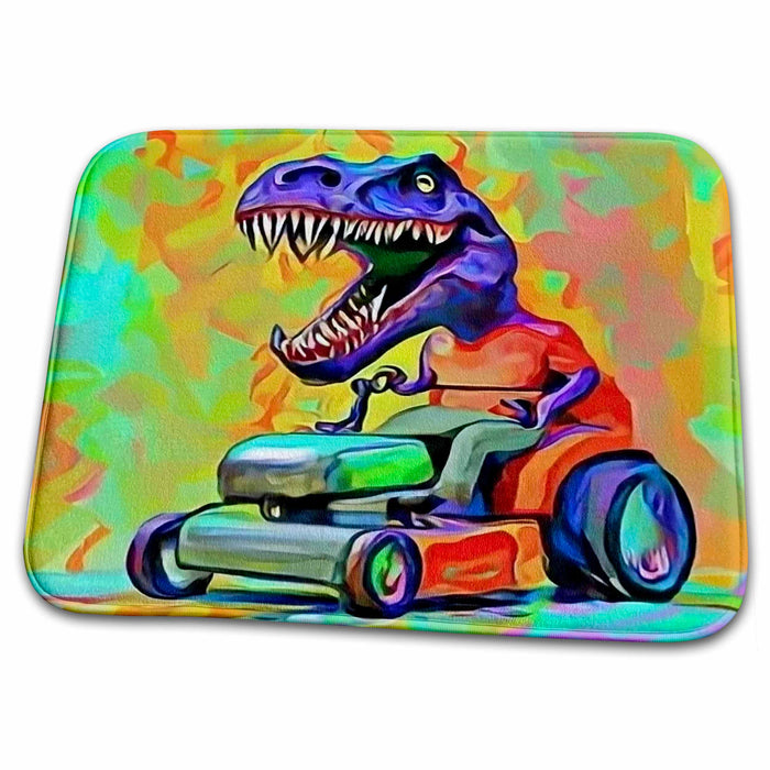 Dish Drying Mat - Funny Cute T-rex Dinosaur riding Lawn Mower cutting grass Sports and Hobbies