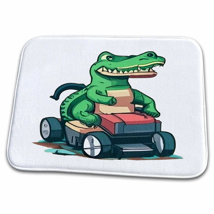 Dish Drying Mat - Funny Cute Alligator riding Lawn Mower cutting grass Sports and Hobbies