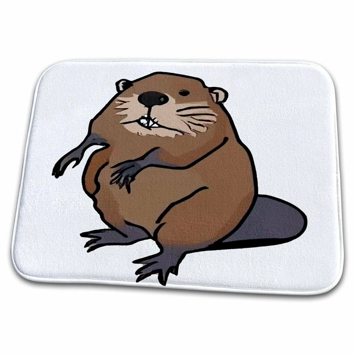 Dish Drying Mat - Cool Funny Cute Beaver Cartoon Animals