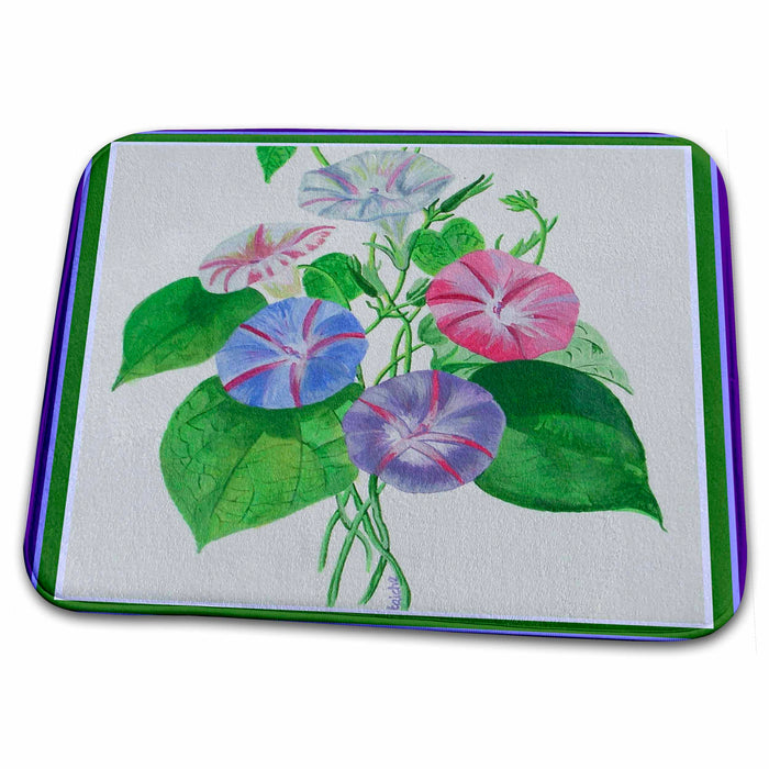 Dish Drying Mat - Morning Glory - bindweed, ipomoea, morning glory, purple, realism, flower, september birth flower Acrylic Painting - Morning Glories