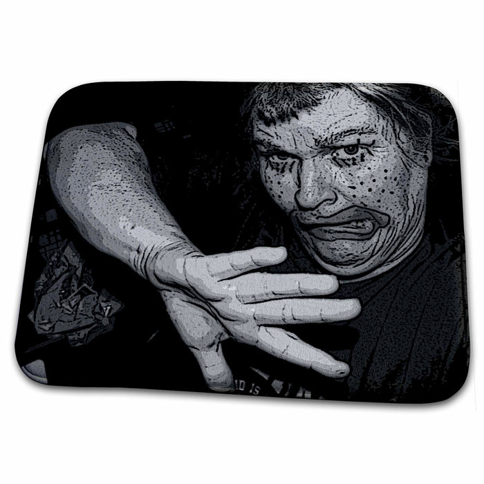 Dish Drying Mat - Lady Dressed Up Like Ugly Clown for Halloween With Her Hand and Face Twisted in Strange Gesture Realistic