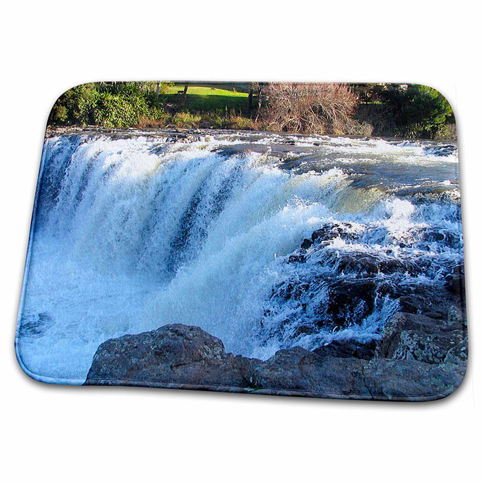 Dish Drying Mat - Hururu Falls in New Zealand Beautiful Water Running Over Rocks Realistic