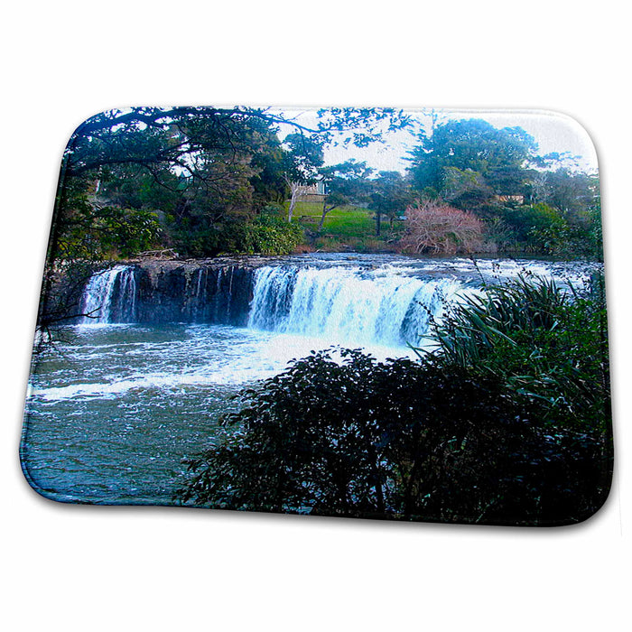 Dish Drying Mat - The Bridge at Hururu Falls in New Zealand With its Beautiful Water Running Over Rocks Realistic