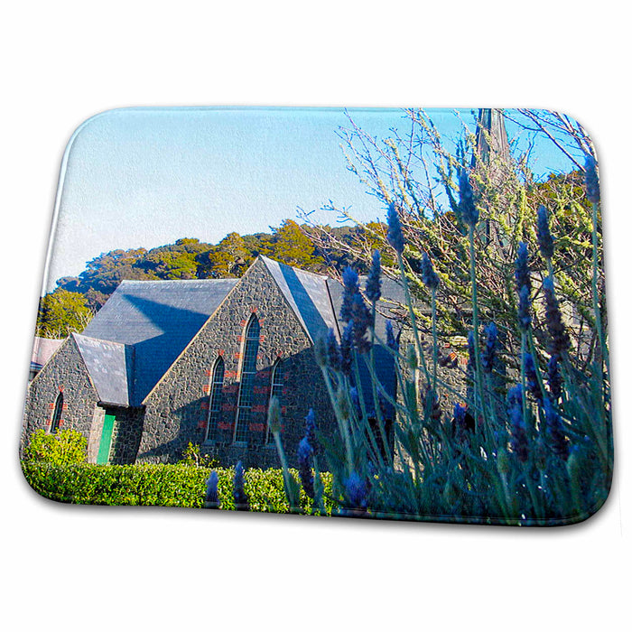 Dish Drying Mat - St. Pauls AnglicOld Rock Church in New Zealand Outside With Tree Framing Chapel in Paihia Realistic