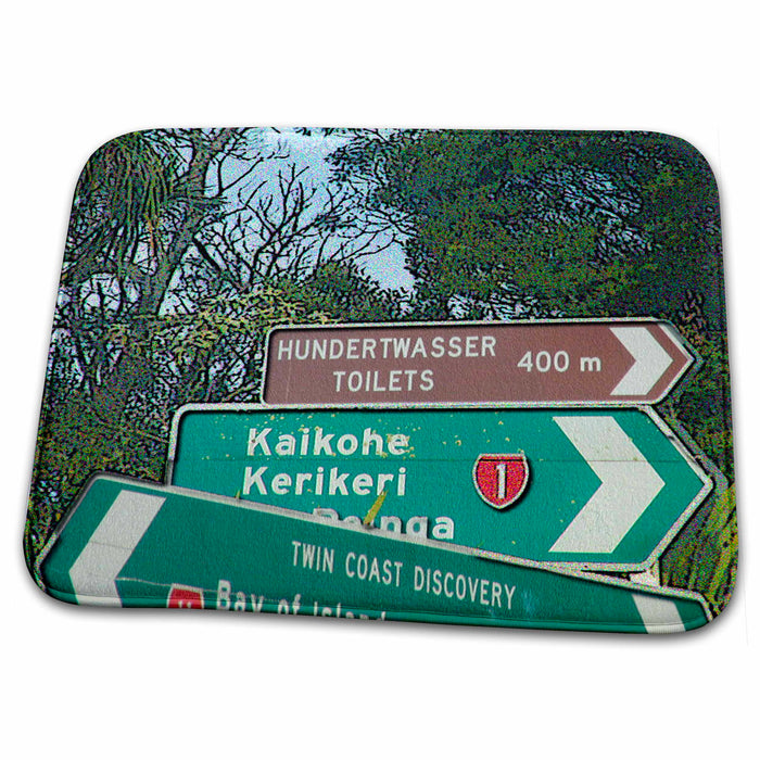 Dish Drying Mat - Sign In New Zealand That Says, Hundertwasser Toilets Which are World Famous in Kerikeri Realistic