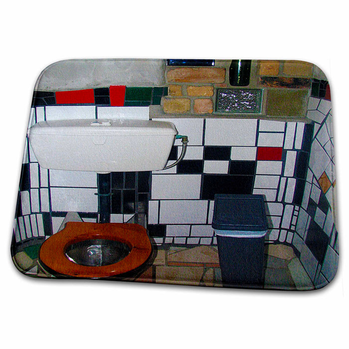 Dish Drying Mat - Inside World Famous Hundertwasser Toilets in Kerikeri, New Zealand with Stained Glass and Cool Tiles Realistic