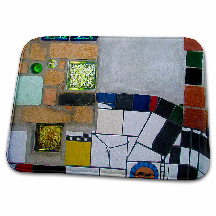 Dish Drying Mat - Inside World Famous Hundertwasser Toilets in Kerikeri, New Zealand with Cool Tiles on Wall Realistic