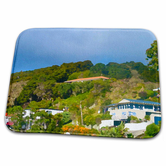 Dish Drying Mat - Homes on Hill In New Zealand With Green Shrubbery Done in Fresco Finish Realistic