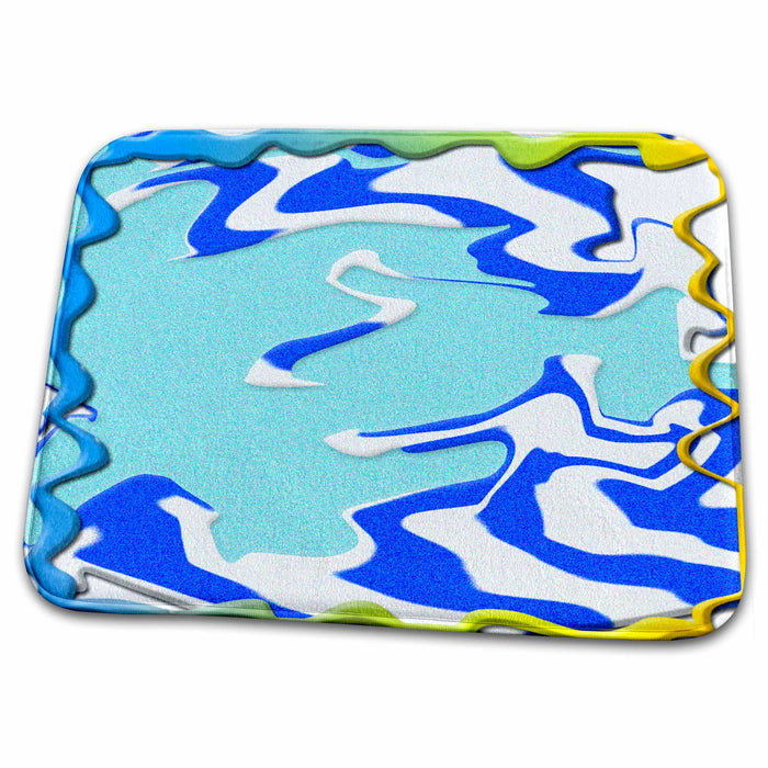 Dish Drying Mat - Blue, Yellow, and White Liquefied and Swirled to Make Water Like Painting Abstract