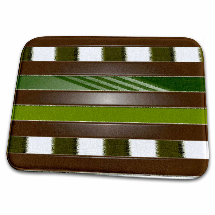 Dish Drying Mat - Brown, Green and White Stripes That Have been Covered in Plastic, Beveled and Slanted Abstract