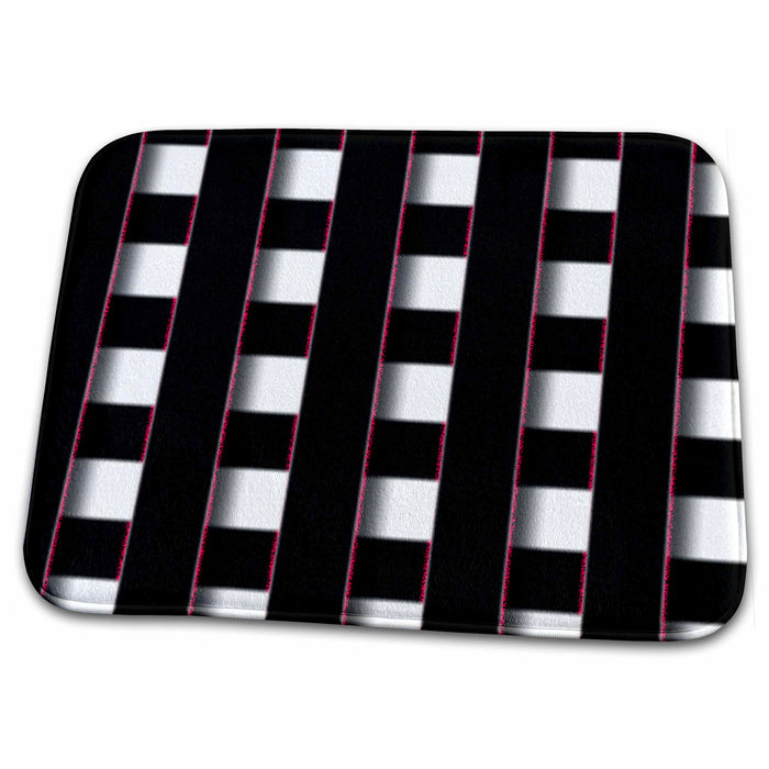 Dish Drying Mat - Black, White and Pink Weave of Art with Highlights Given to Edges and Layered Abstract