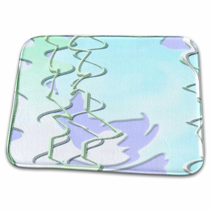 Dish Drying Mat - Pale Easter Colors of Mint, Purple and White Beveled, Layered and Swirled on Childlike Canvas Abstract