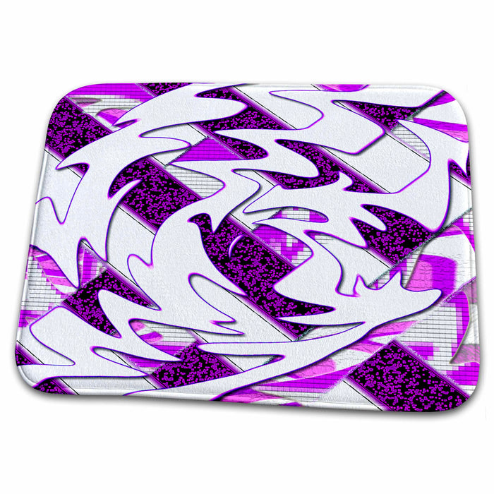 Dish Drying Mat - Purple, Violet and White Stripes and Swirls Layered and Given Tornado Like Look Abstract