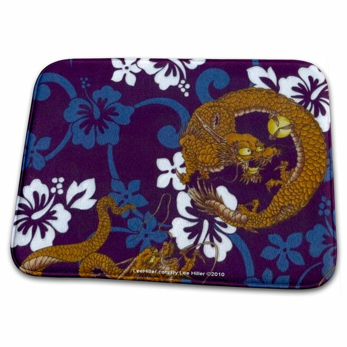 Dish Drying Mat - Hawaiian Hibiscus Golden Dragon Designs Dragons