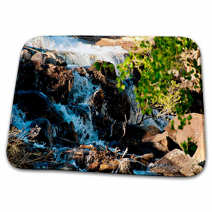 Dish Drying Mat - Beautiful Waterfall With Hues of Blue and Green from Shrubs Falling over Rocks at Baker Dam in Utah Realistic