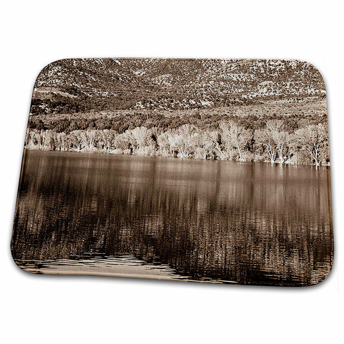 Dish Drying Mat - The Beautiful Baker Dam Reservoir in Southern Utah Done in SepiFinish with Mountains Reflecting Realistic