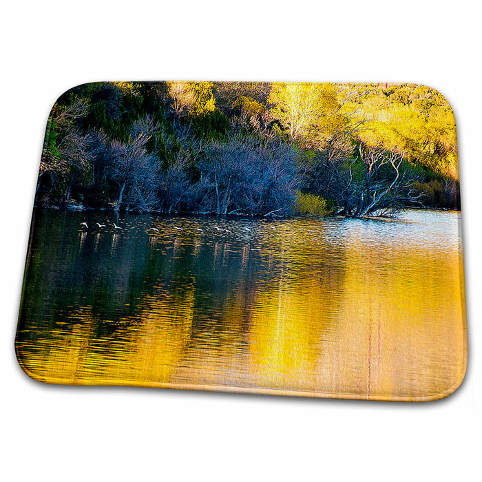 Dish Drying Mat - Birds Flying Above Water and Their Reflection at Beautiful Baker Dam Reservoir in Southern Utah Realistic