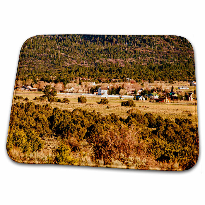 Dish Drying Mat - The View of Majestic Pine Valley Mountains in Southern Utah with Old Historical LDS Church Realistic