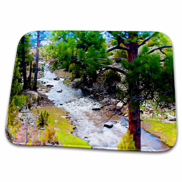 Dish Drying Mat - View of River in Pine Valley, Utah Flowing Through Trees and Given Vibrancy of Miniature Miniature