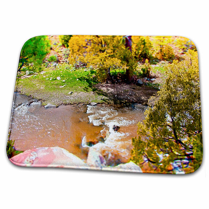 Dish Drying Mat - The River in Pine Valley, Utah Made to Look Like Miniature Scene in Vibrant Colors of Green and Gold Miniature