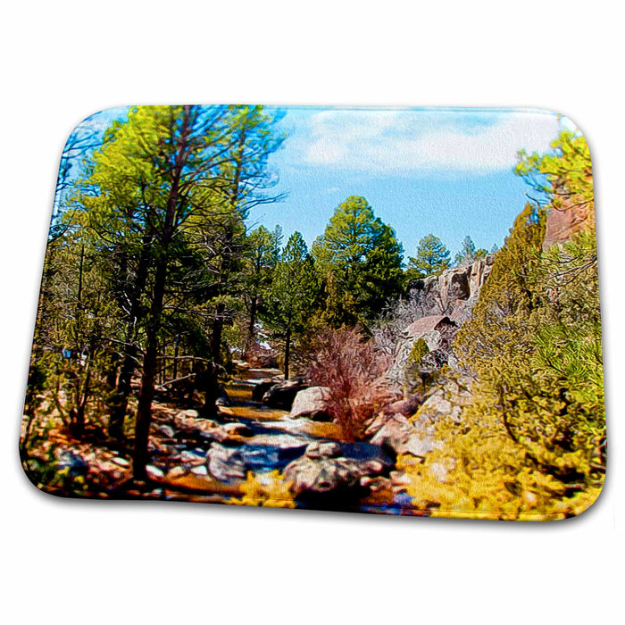 Dish Drying Mat - View of River in Pine Valley, Utah Flowing Through Trees and of Green and Yellow on Blue Sky Miniature