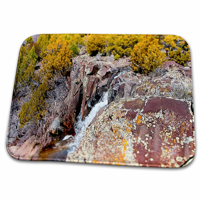 Dish Drying Mat - View of River in Pine Valley, Utah Flowing Over Mountain Rocks into Water Fall Made to Look Small Miniature