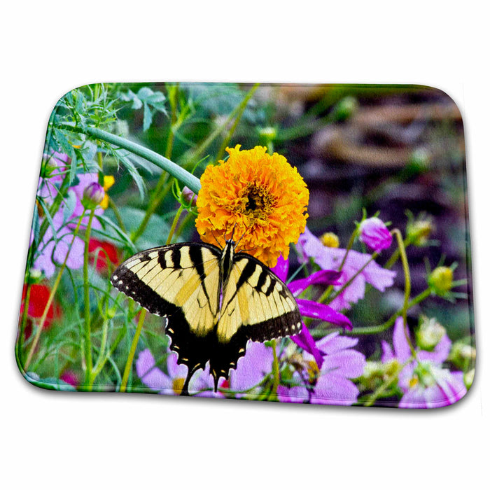 Dish Drying Mat - Yellow Butterly on Spring Flowers - Natures Angels Flowers