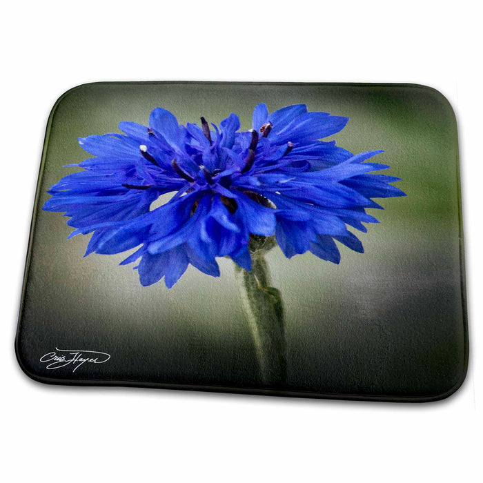 Dish Drying Mat - Colorful Blue Flower Ornate Detail and Image Flowers