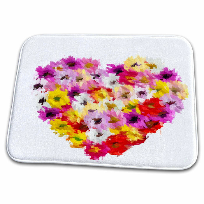 Dish Drying Mat - Spring Floral Painted Heart Art Sanders Creations