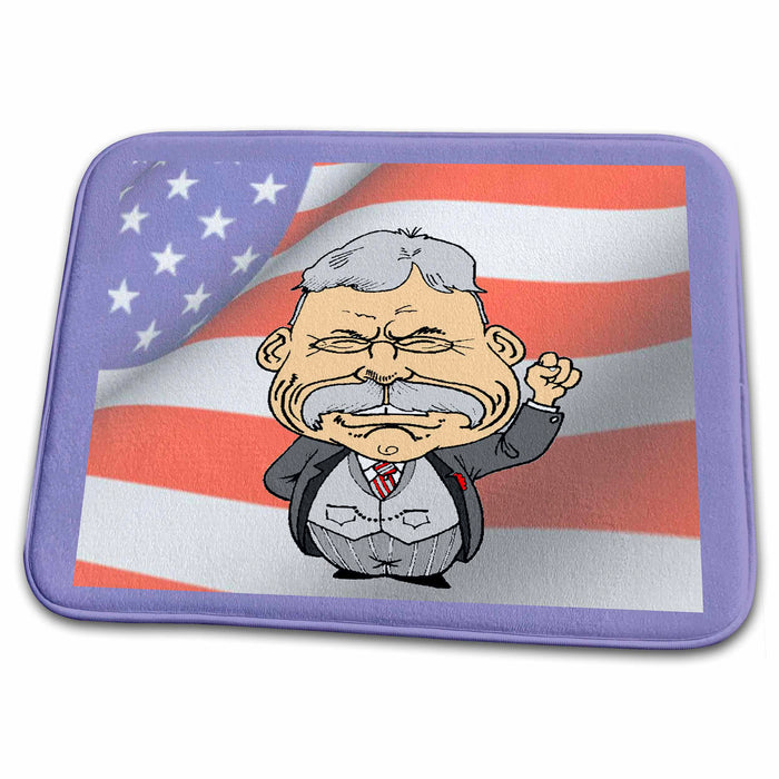 Dish Drying Mat - President Teddy Roosevelt With American Flag Jr Presidents