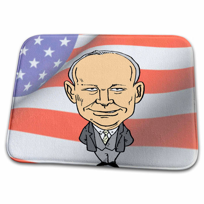 Dish Drying Mat - President Dwight Eisenhower With American Flag Jr Presidents