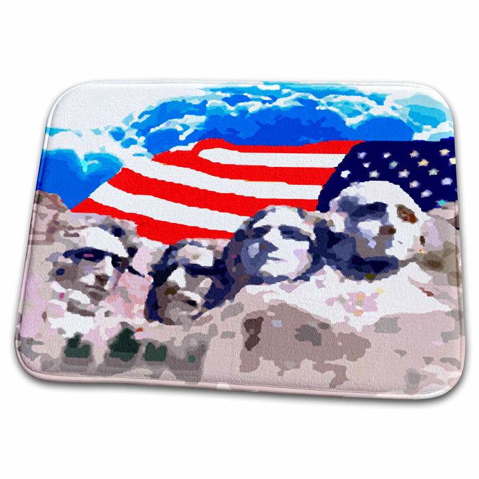 Dish Drying Mat - Mount Rushmore With American Flag Jr Monuments and Memorials