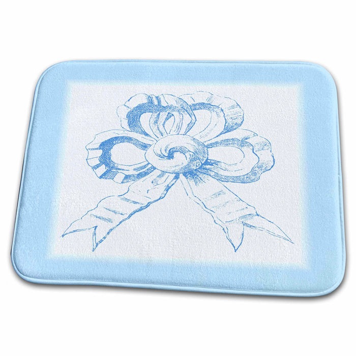 Dish Drying Mat - Vintage French Bow On Blue Vintage