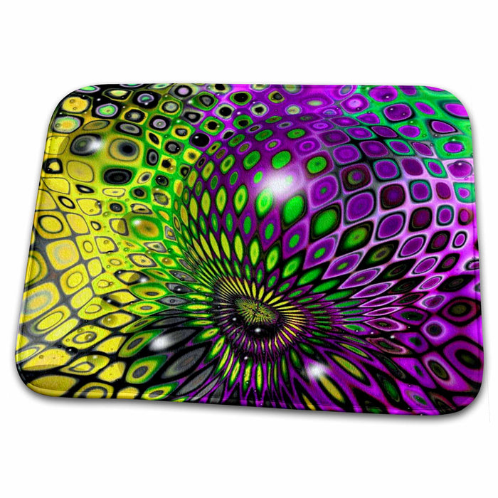 Dish Drying Mat - Purple Yellow n Green Geometric Fractal Fractal Art