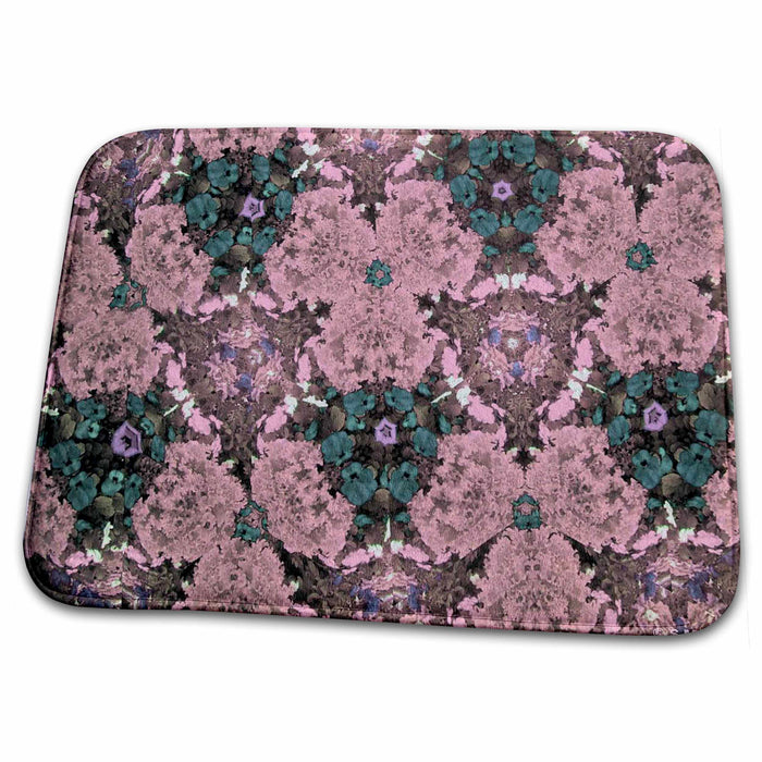 Dish Drying Mat - Pink and Green Flower Kaleidoscope Puzzle Botanical Garden