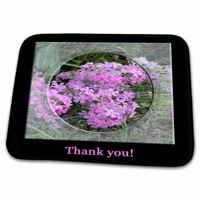 Dish Drying Mat - Pink Phlox Flowers in Oval Frame Flora Photography Thank you