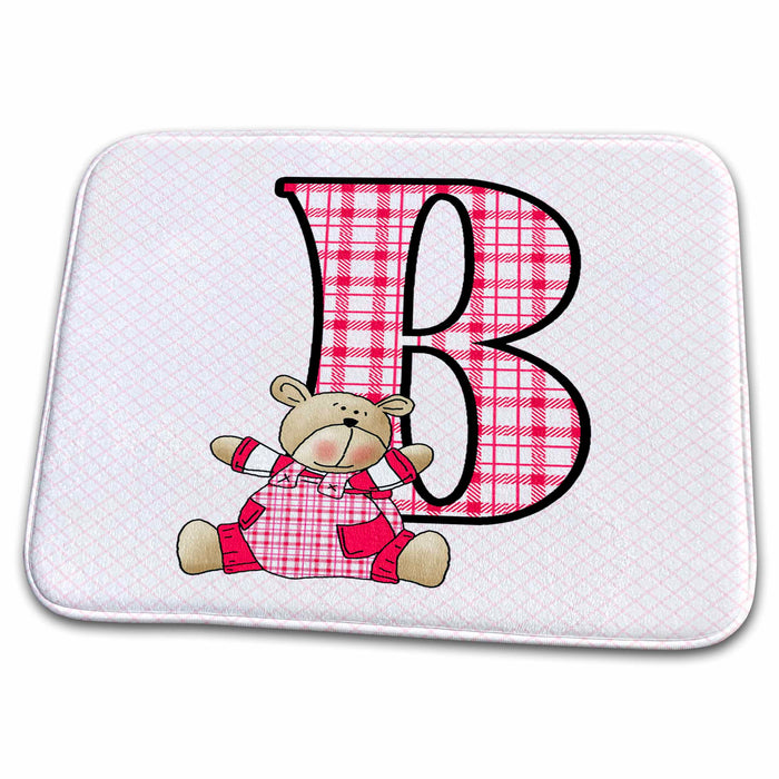 Dish Drying Mat - B is for Bear in Pink for Girls Baby and Kids Monogram B in Gingham Prints Baby Monograms