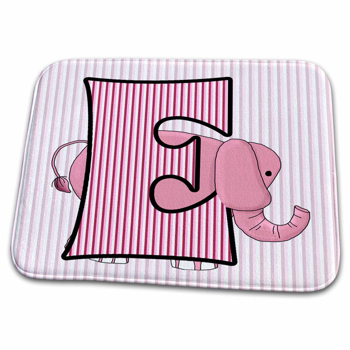 Dish Drying Mat - E is for Elephant in Pink for Girls Baby and Kids Monogram E in Striped Prints Baby Monograms