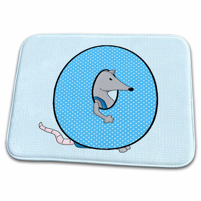 Dish Drying Mat - O is for Opossum in Blue for Boys Baby and Kids Monogram O in Polka Dots Prints Baby Monograms