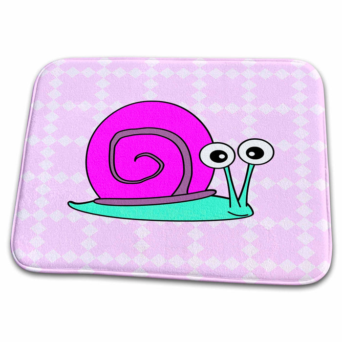 Dish Drying Mat - Cute Pink and Blue Snail Design Designs Woodland Creatures