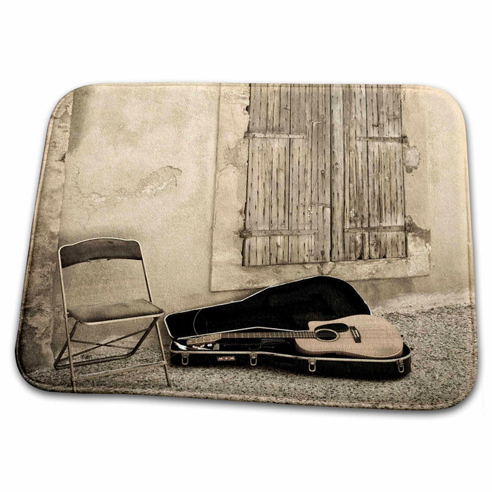 Dish Drying Mat - Still Life with guitar, Village window, France - EU09 BTH0029 - Brenda Tharp Music