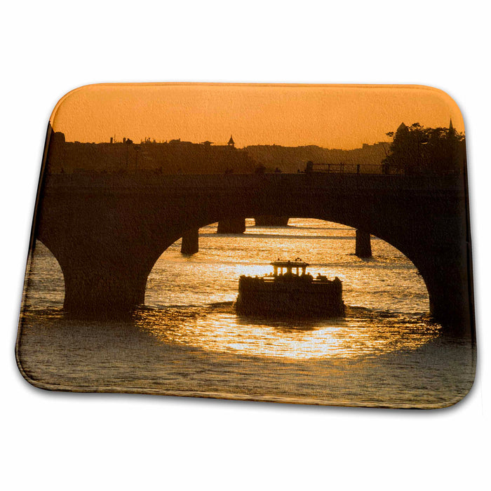 Dish Drying Mat - Sunset, Boat, Pont Neuf, Seine, Paris, France - EU09 DBN0767 - David Barnes Paris