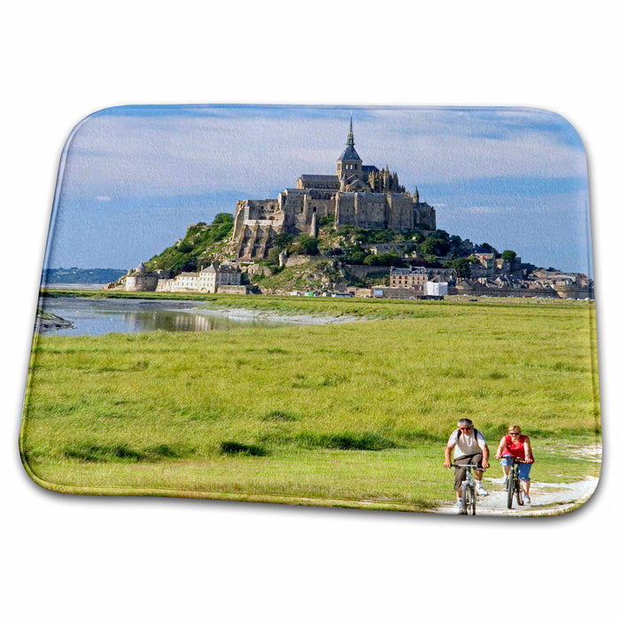 Dish Drying Mat - Bicyclists, Mont Saint Michel, Normandy, France - EU09 DFR0441 - David R. Frazier Normandy