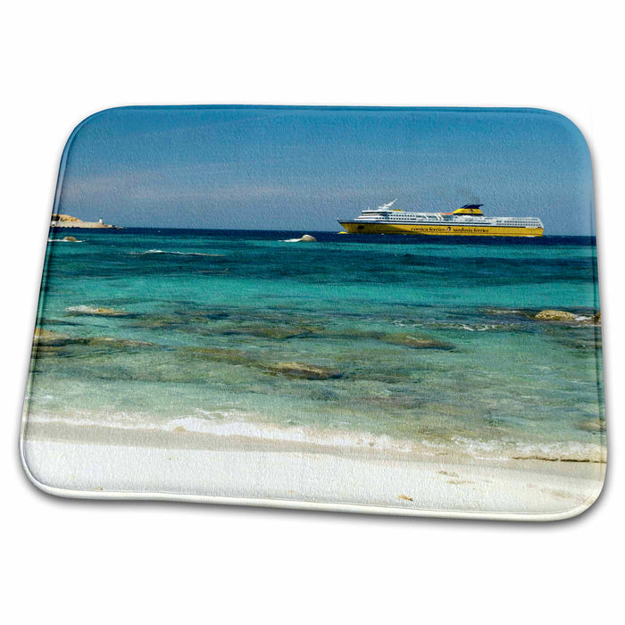 Dish Drying Mat - France, Corsica, Ile Rousse, Beach Ferry, Resort - EU09 TDR0027 - Trish Drury Boats